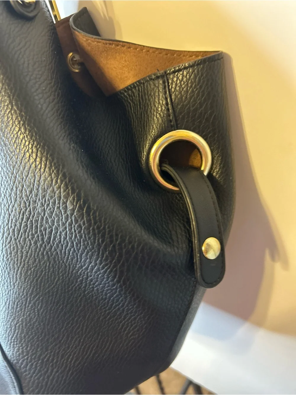 Sondra Roberts Black Pebbled Leather Hobo with Gold Hardware